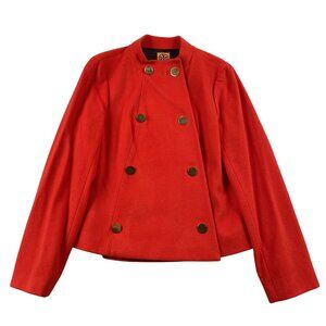 Tory Burch Coat Womens 12 Red w/ Gold Buttons 100% Wool Double Breasted